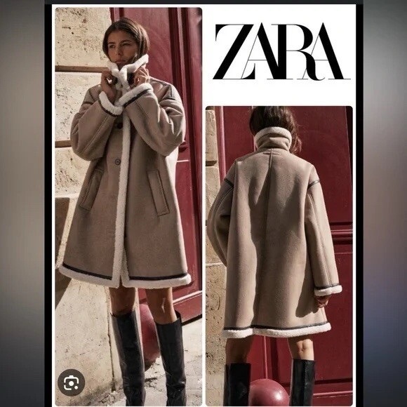 ZARA DOUBLE-FACED COAT WITH BUTTONS MINK FW24 SIZE S 8073/256 - Picture 9 of 10